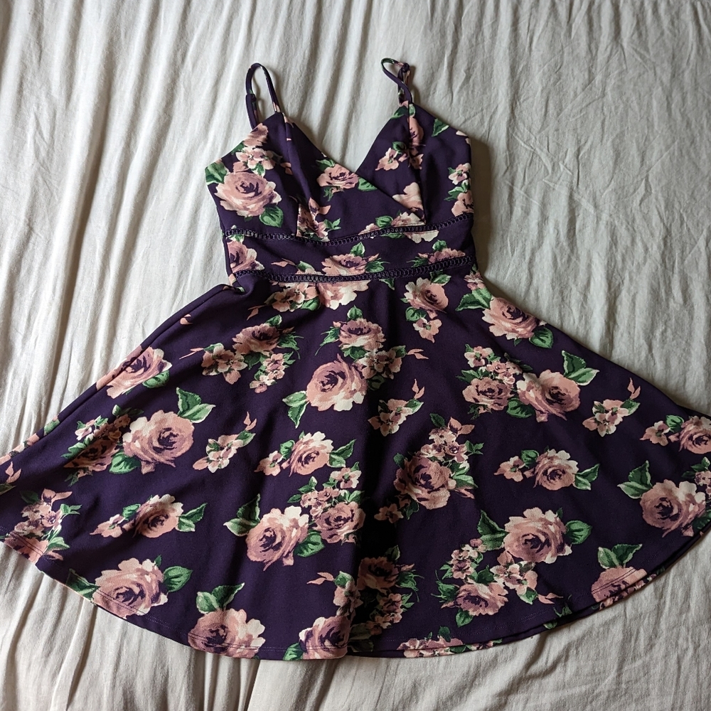 Francesca's Floral Ladder Trim Mini Dress